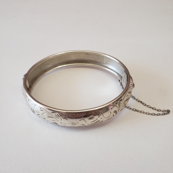 Vintage 1940s-'50s, Sterling silver floral etched bracelet. - Picture 11 of 12